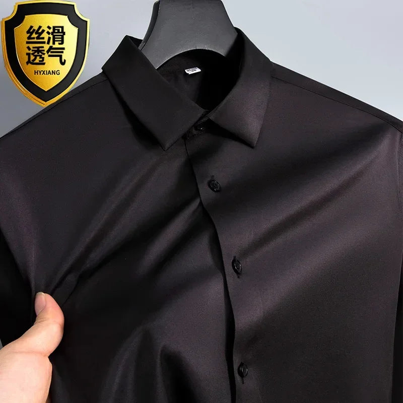 S-6XL White Shirt Men's Spring and Autumn Business Dress Non iron Korean Fit Anti wrinkle Solid Color Shirt