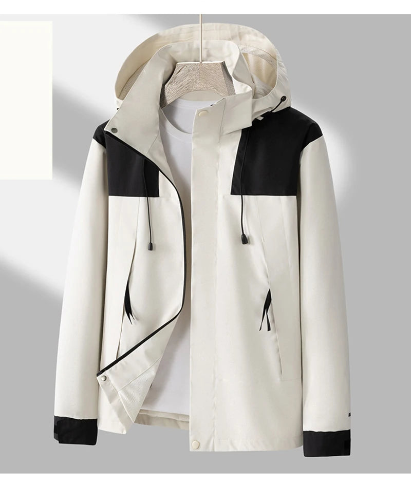 Women's Waterproof Ski Jacket Unisex Outdoor Single layer Jacket Mountain Windbreaker Hooded Raincoat Detachable Hat Coat