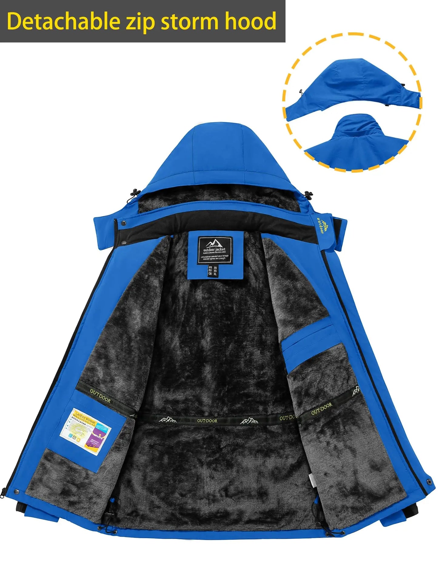 TACVASEN Winter Fleece Lining Jackets Waterproof Mens Ski Snowboard Parka Windproof Removable Hoodie Coats Casual Windbreaker