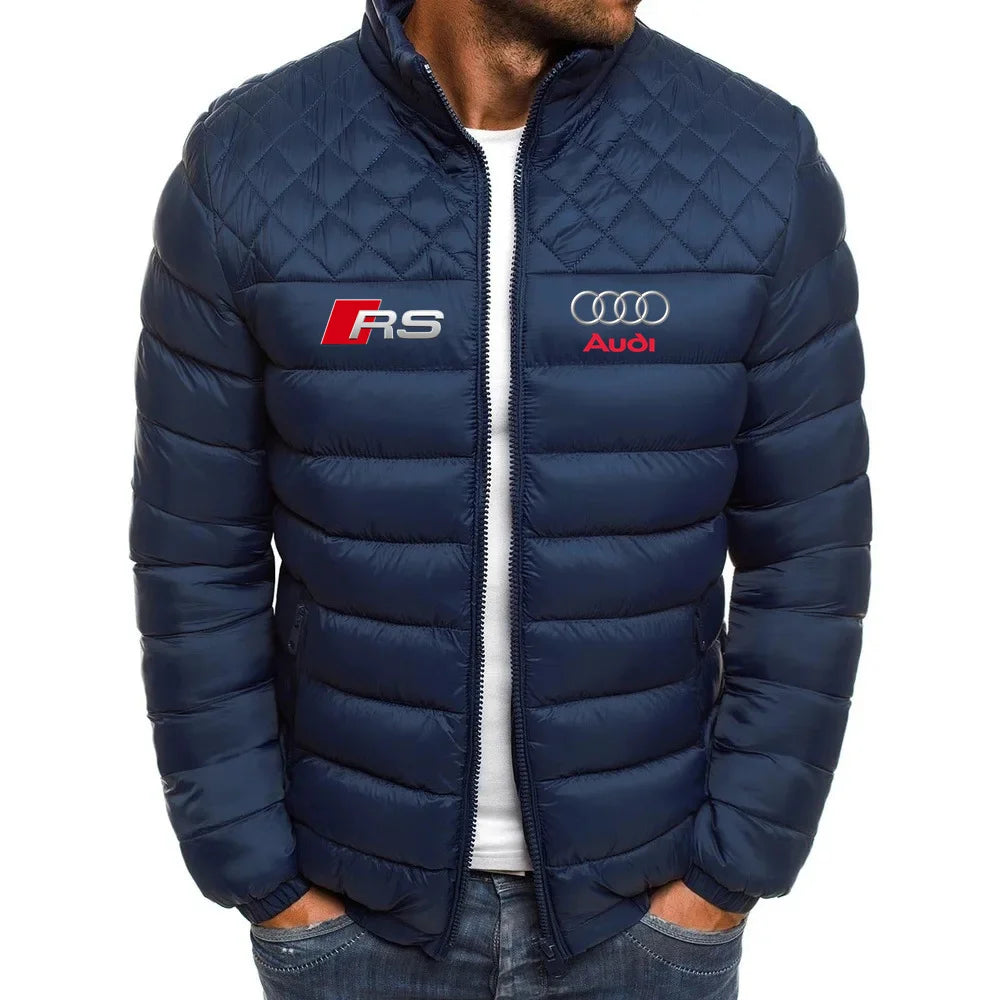2025 new men's Audi winter casual men's thin chain jacket skiing thick streetwear fashion zipper diamond warm jacket