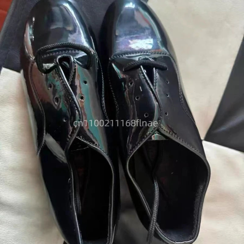 Men's Modern Dance Shoes with Soft Sole Patent Leather Black and White Soft Sole Square Dance Competition Specific Dance Shoes