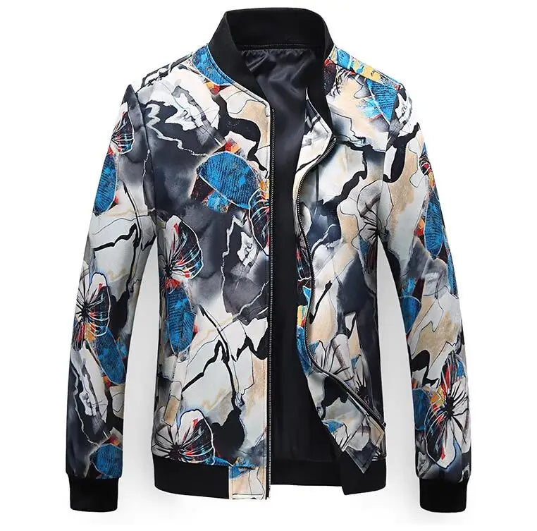 New Men Long Sleeved Baseball Collar Casual Sports Jacket Fashion Male Daily High Street Flower Coats