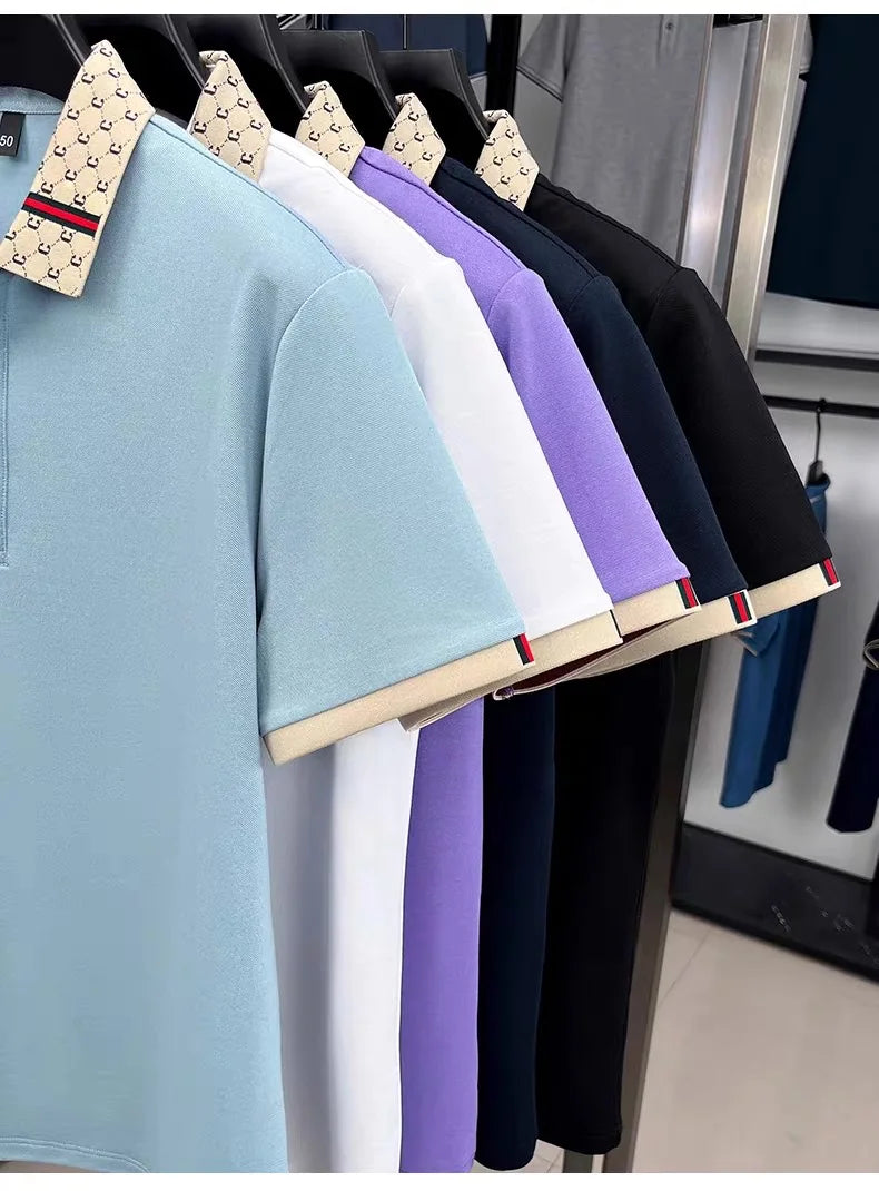 Advanced letter embroidery short sleeve polo shirt light luxury brand business leisure summer men's T-shirt fashion lapel top