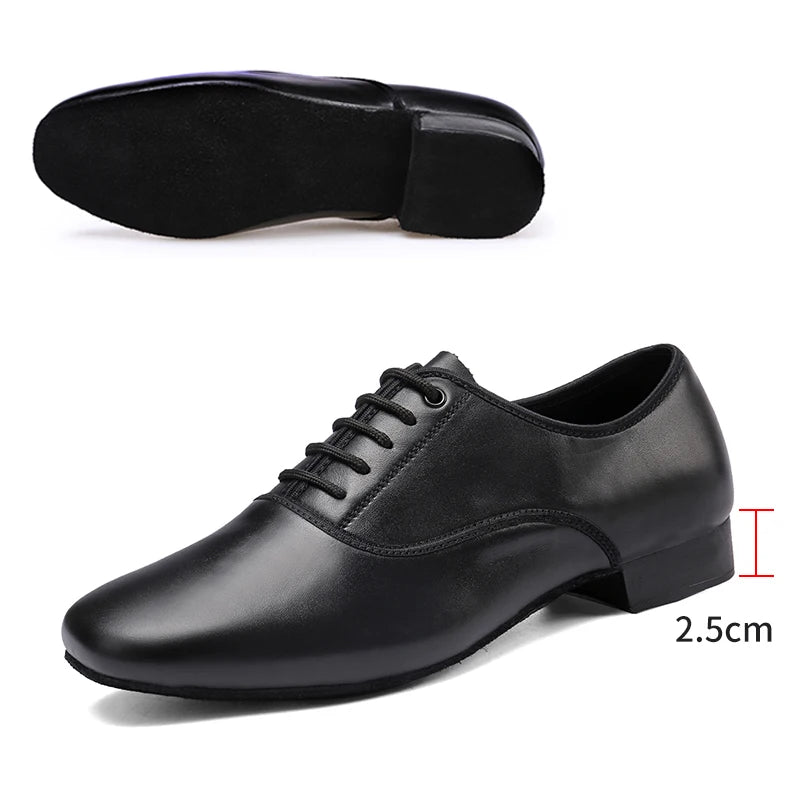 HROYL Ballroom Dance Shoes For Men Bigger Size Tango Latin Dancing Shoes PU/Genuine Leather Dance Shoes Low Heel Latin Shoes