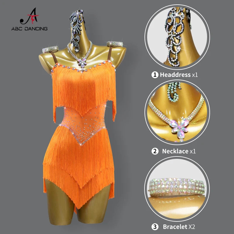 2026 New Latin Performance Dance Dress Women Sexy Outdoor Ballroom Party Fringe Skirt Sport Practice Wear Blue Prom Evening Suit