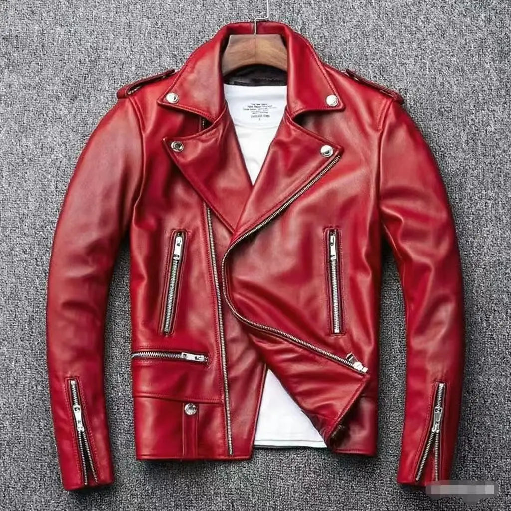 2026 Men's Lapel Oblique Zipper PU Locomotive Leather Jacket, Autumn, New Casual Versatile Slim Fit, Leather Jacket