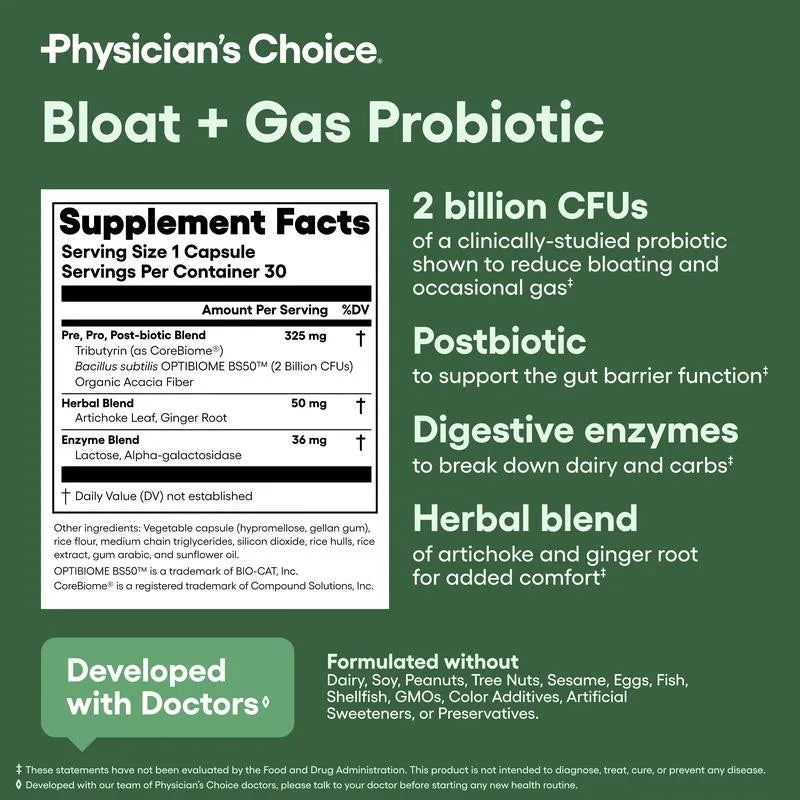 Bloat & Gas Probiotic 5-in-1 Proactive Support + Daily Relief - Digestion & Gut Health- Herbals, Digestive Enzymes