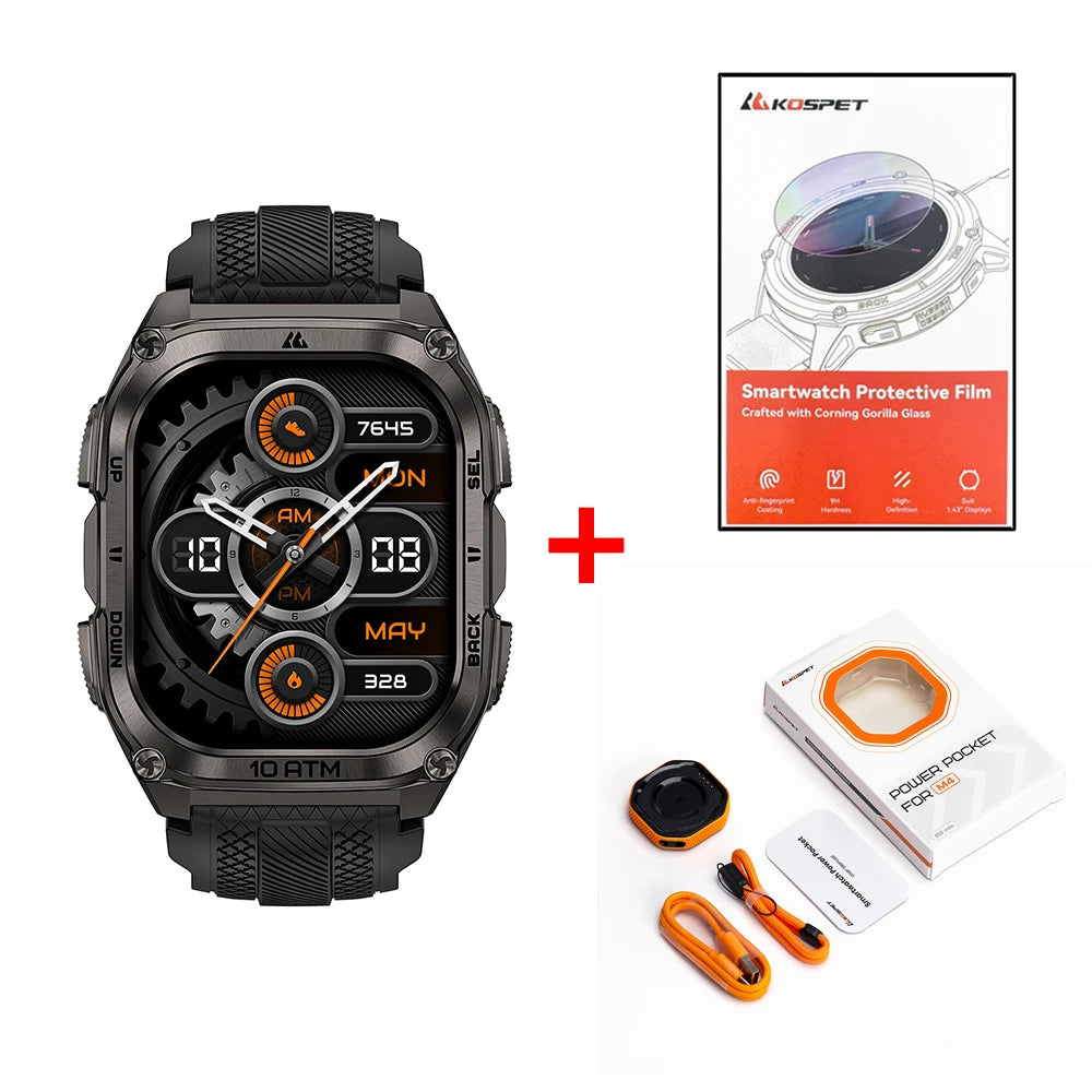 KOSPET Tank M4 Smart Watch for Men Stainless Steel 6-Sat GPS Offline Maps 100M Waterproof 24/7 Health Monitor for Android iOS