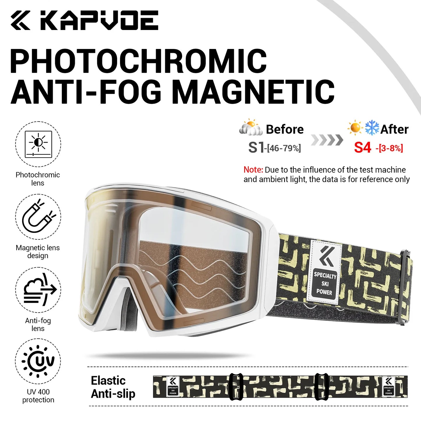 Kapvoe Winter Photochromic Ski Goggle Snow Anti-Fog Sunglasses Snowboard Mask for Men Women Eyewear UV400 Glasses Snowmobile