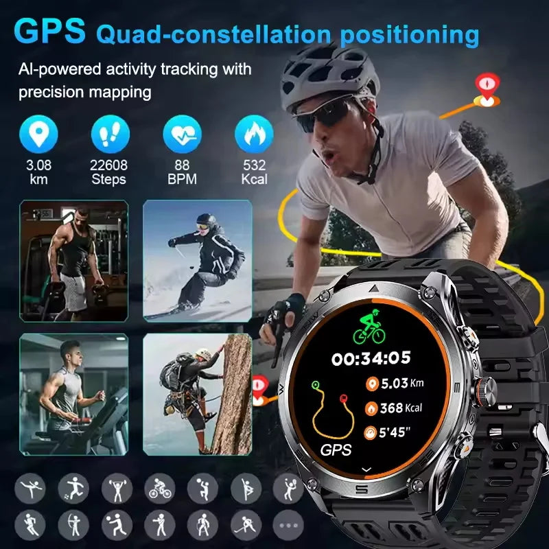 2025 New Military T-Rex 3 Ultra GPS Smart Watch 1000mAh Battery 10ATM Waterproof Compass Flashlight Sports trackr Smartwatch Men