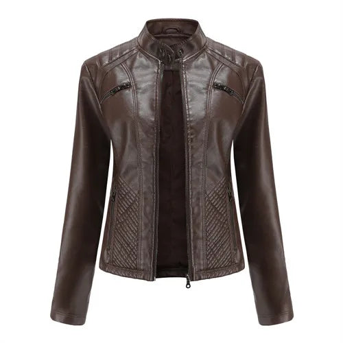 2026 New Lavender Purple Women's Long Sleeve PU Jacket, Fashion Motorcycle Leather Jackets, Red Coat, Black Outerwear.