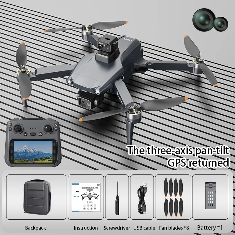 L600 PRO MAX Drone 8K Professional HD Camera 3-axis gimbal 5G WIFI FPV Obstacle Avoidance Brushless Large Screen Quadcopter Toys