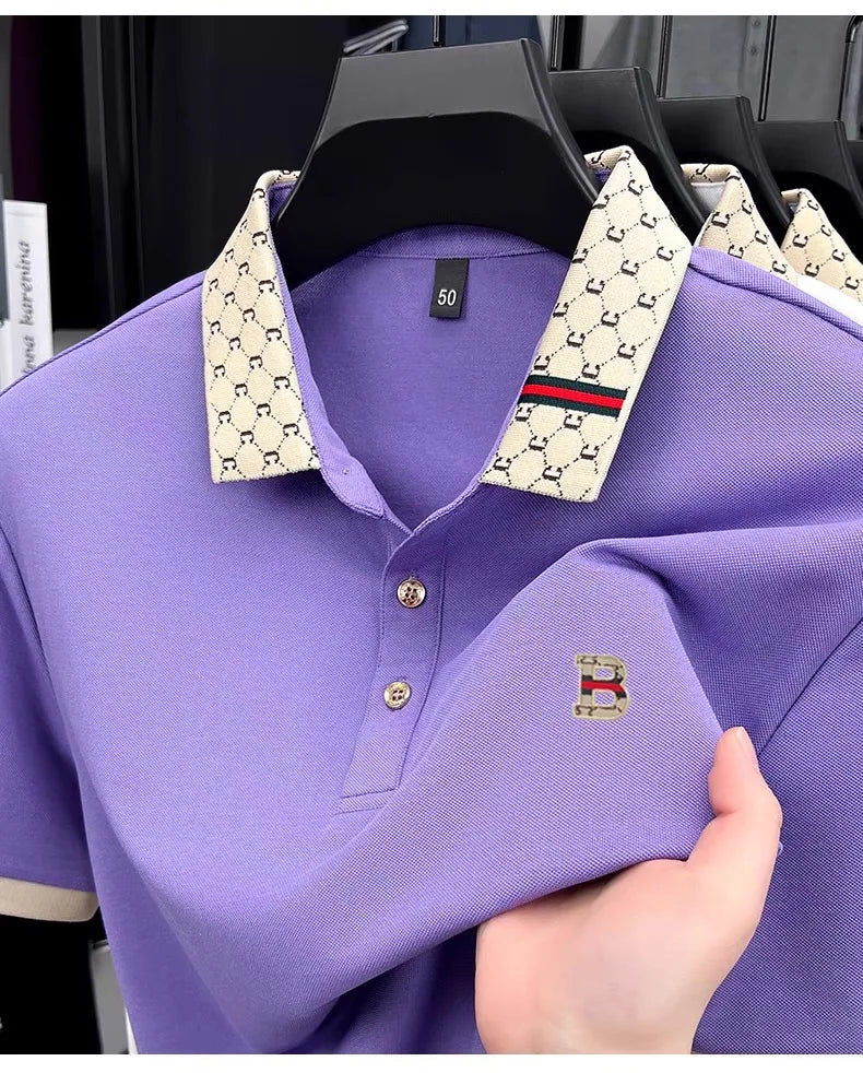 Advanced letter embroidery short sleeve polo shirt light luxury brand business leisure summer men's T-shirt fashion lapel top