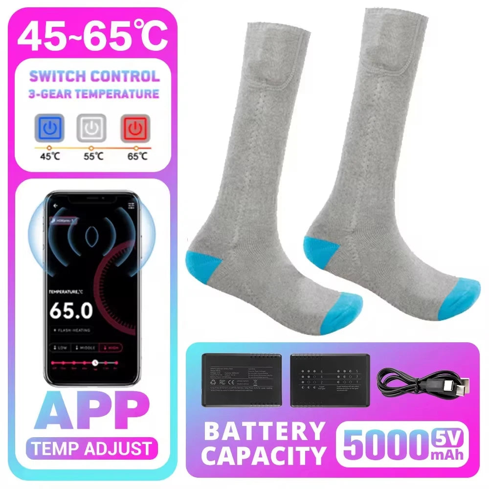 Heated Socks Winter Rechargeable 5000mah Electric Heated Skiing Socks Women Men Outdoor Skiing Socks Sports Foot Warm Equipment