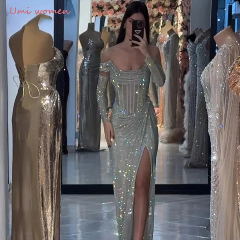 Customized Mermaid Evening Dresses Woman Elegant  Evening Dress Woman  Shiny Luxury Prom Dresses 2025 Side Slit Party
