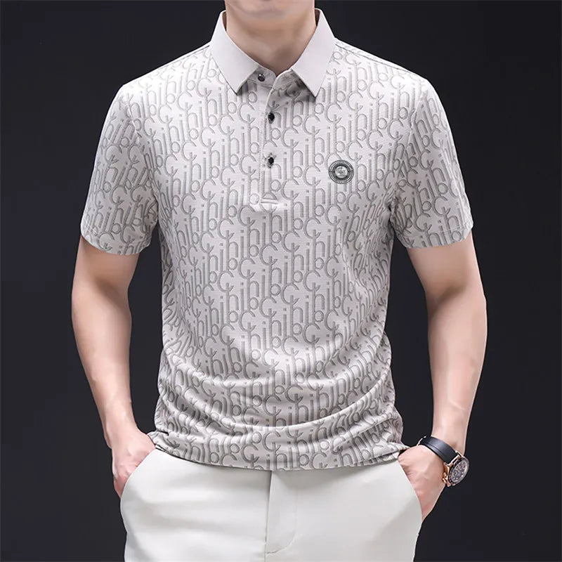 New Men's Business Casual Short Sleeved Shirt with Badge Solid Color Polo Shirt Fashionable Breathable Comfortable Versatile Top