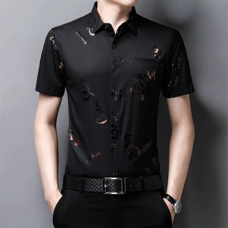 Men's Business Casual Short Sleeve Shirt New No Iron Wrinkle Resistant Top Easy Care Comfortable Fit for Office And Work