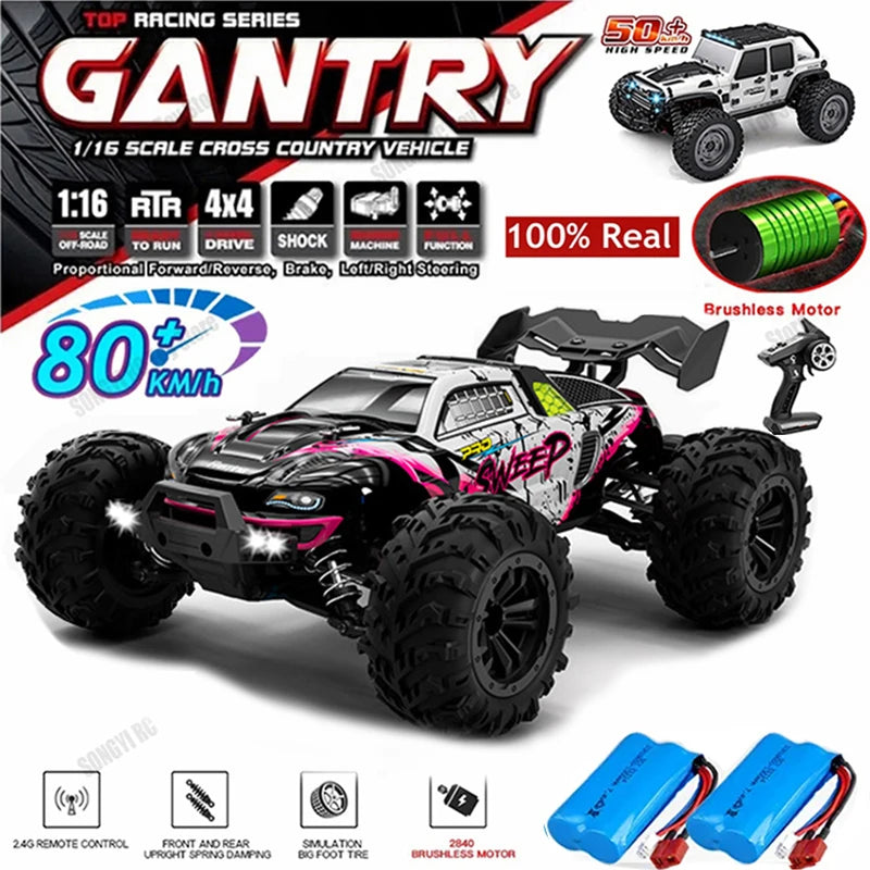 4WD 1:16 80KM/H Super Brushless 50KM/H Brushed RC Car 4x4 Off Road Remote Control High Speed Drift Racing Truck Toy Kids Adults
