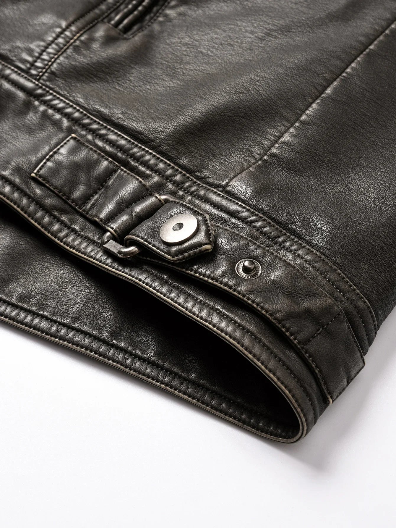 Men's Vintage Thickened Jacket Multi-Pocket Jacket, Stand-Up Collar Motorcycle Clothing, Casual PU Leather Jacket