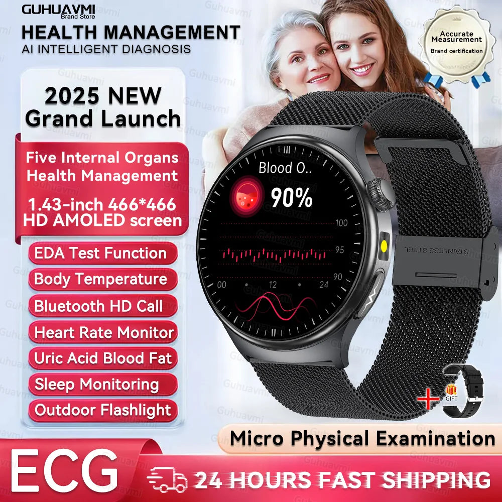 Nursing Grade Health Smartwatches For Men Women Precision Detection Heart Rate Blood Fats Uric Acid Blood Pressure ECG Smart Wat