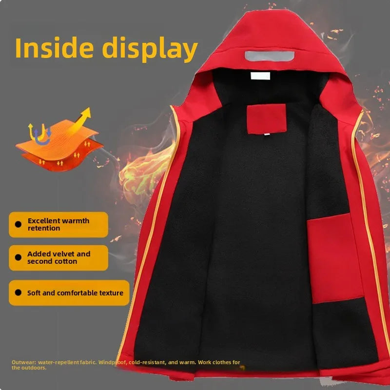Unisex Fleece Lined Solid Color Jacket, Plus Size Windproof Delivery Coat for Hiking, Custom Logo Winter Set