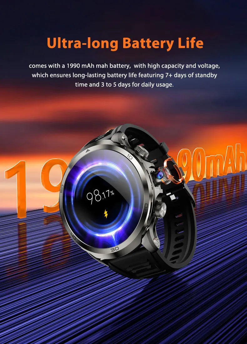 8GB+128GB H19 Smart Watch 1.95-inch Amoled Large Screen 190° Rotary Camera 1900Mah Battery GPS WIFI Android Smartwatch Men Adult