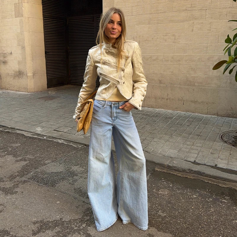 Unique Oblique Button Military Jacket Women Vintage Asymmetry Cropped Napoleon Jackets Lady New Fashion Street Spring Outwear