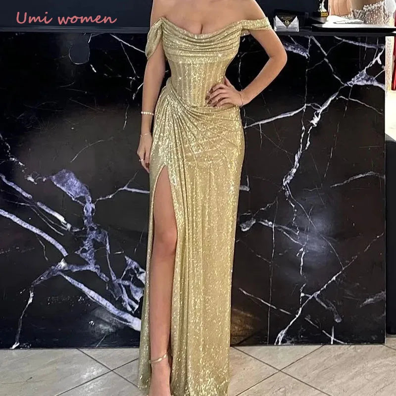 Customized Mermaid Evening Dresses Woman Elegant  Evening Dress Woman  Shiny Luxury Prom Dresses 2025 Side Slit Party