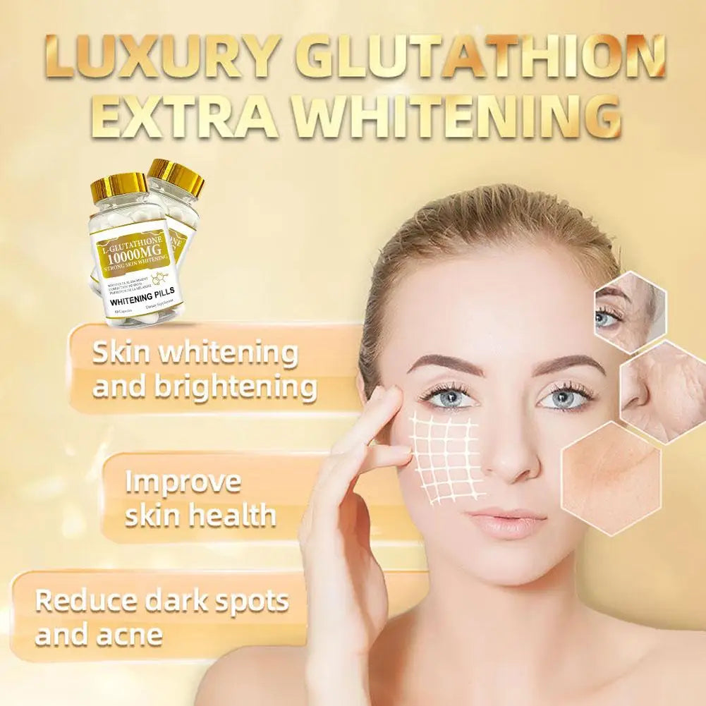 Whitening Pills 60 Capsules Glutathione 10000mg Strong Skin Whitening  Dietary Supplement