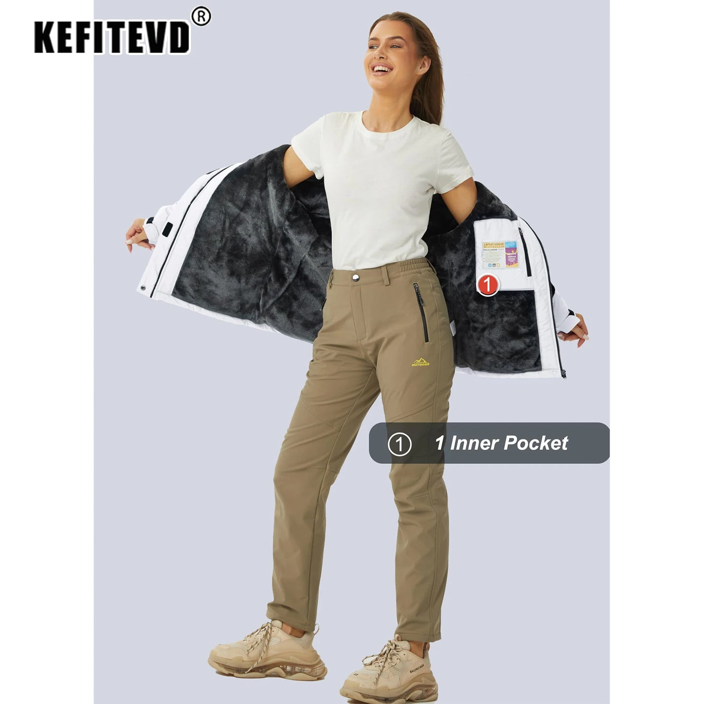 KEFITEVD Women's Winter Heavyweight Snowboard Skiing Jacket Outdoor Thermal Warm Hiking Jackets Coats Windbreaker Outwear Casual