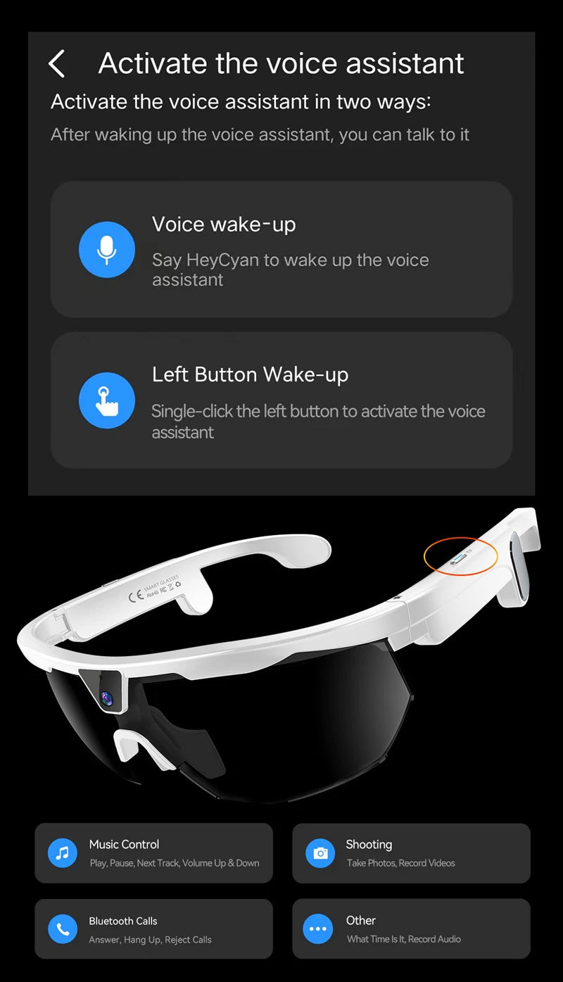 800W Pixel HD 4K Cycling Bluetooth Sports AI Smart Glasses For Photography Object Recognition Video Recording Navigation New