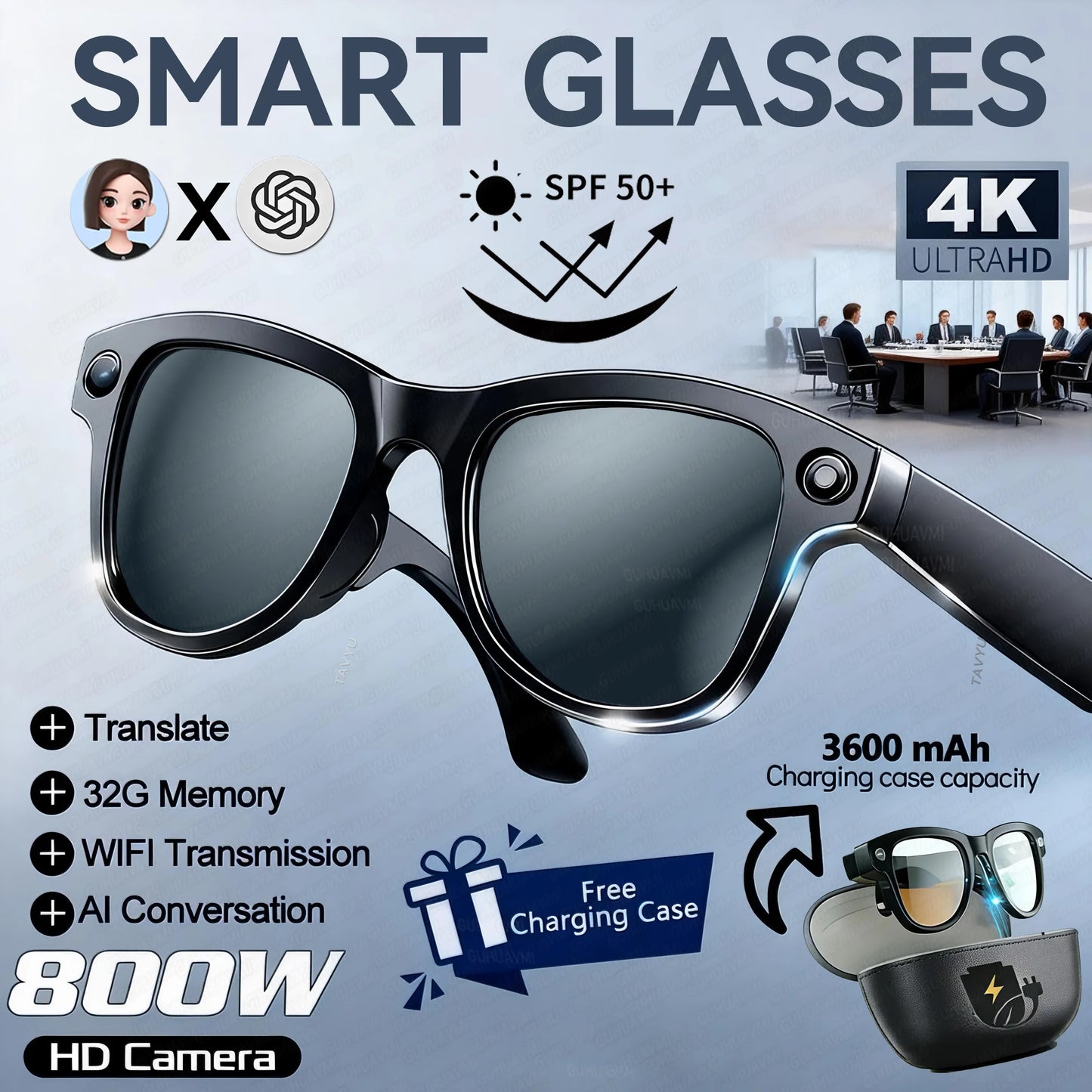 2025 New Travel Study Smart Glasses Men 800W HD Pixel Camera Video Recording WIFI Transmission Adjustable Prescription Glasses