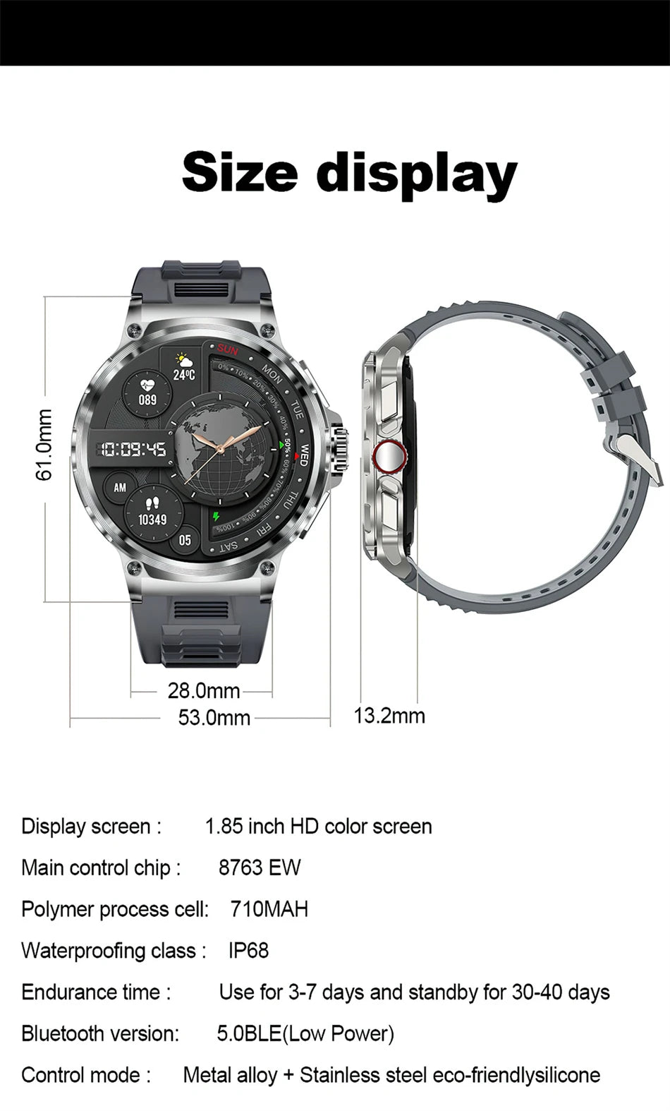 2025 New Military GPS V69 Smart Watch Men 1.85 inch 710 mAh Heart Rate GPS Sports IP68 Waterproof Bluetooth Talk  Smartwatch Man