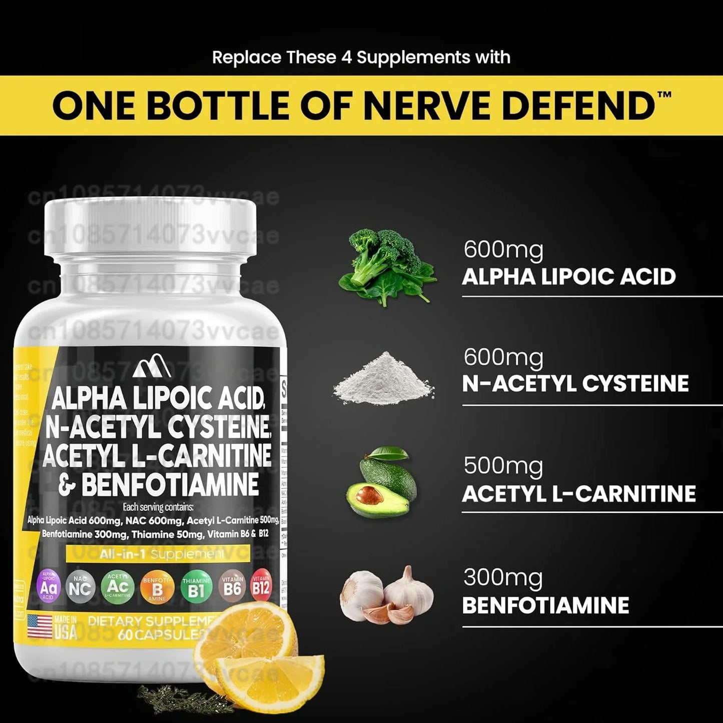 Alpha Lipoic Acid 600mg - Promotes Nervous System Health, Blood Circulation, Cardiovascular Support, Brain Health 60 Capsules