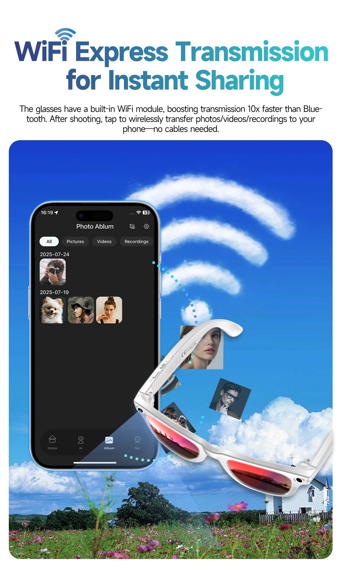 Tavyu Smart Glasses HD 8K Photochromic Lens Bluetooth Call WIFI Transmission Music Translate Video Recording Camera Glasses Men