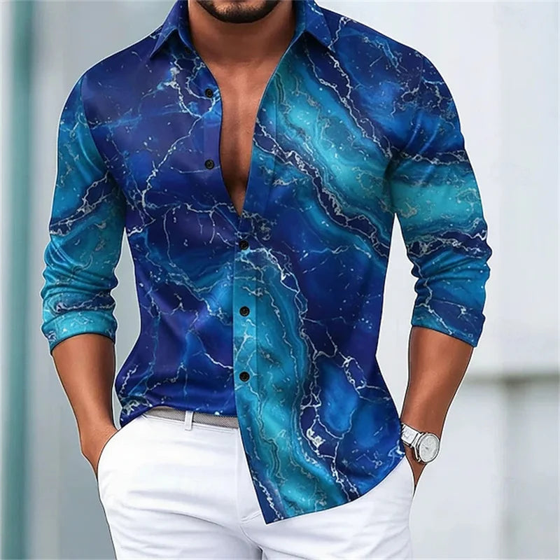 Fashion Flower pattern 3D Print Men's Long Sleeve Shirts Fashion Button-Down Tops Autumn New Casual Men's Casual Lapel Shirts