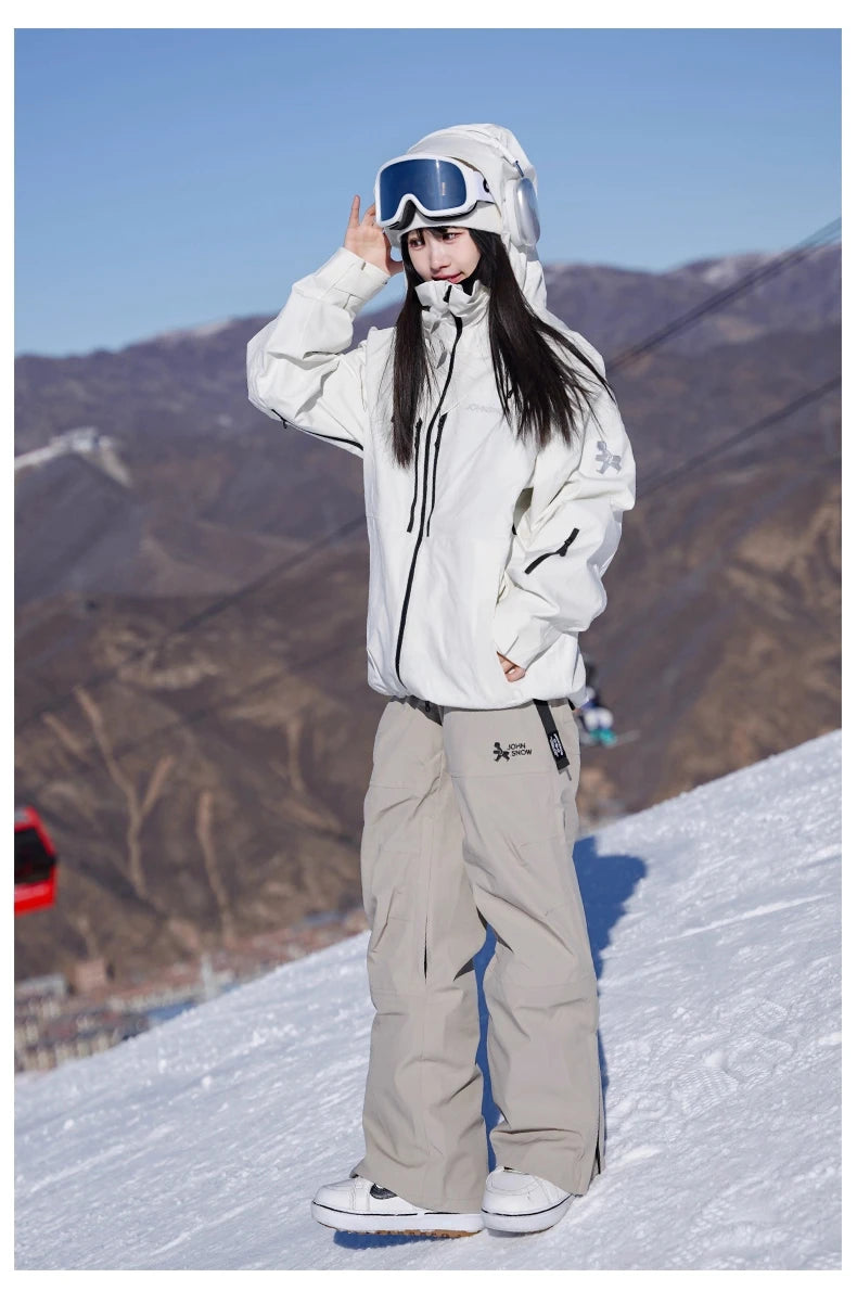 John Snow 2025 Unisex 3L Snow Pants Waterproof Windproof Insulated Cargo Wide-Leg Ski Pants for Men & Women Outdoor Snow Sports