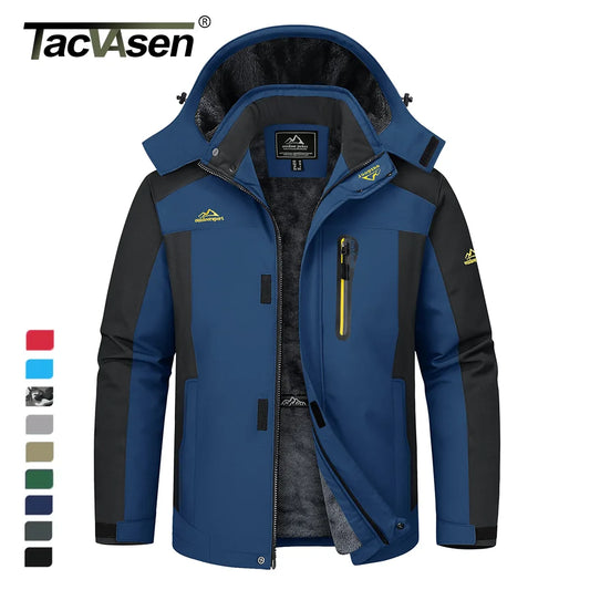 TACVASEN Winter Fleece Lining Jackets Waterproof Mens Ski Snowboard Parka Windproof Removable Hoodie Coats Casual Windbreaker