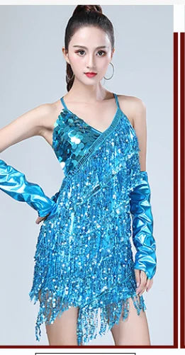 1pcs/lot woman sequin tassel latin dancing dress sexy latin dress latin salsa dresses fringe dress