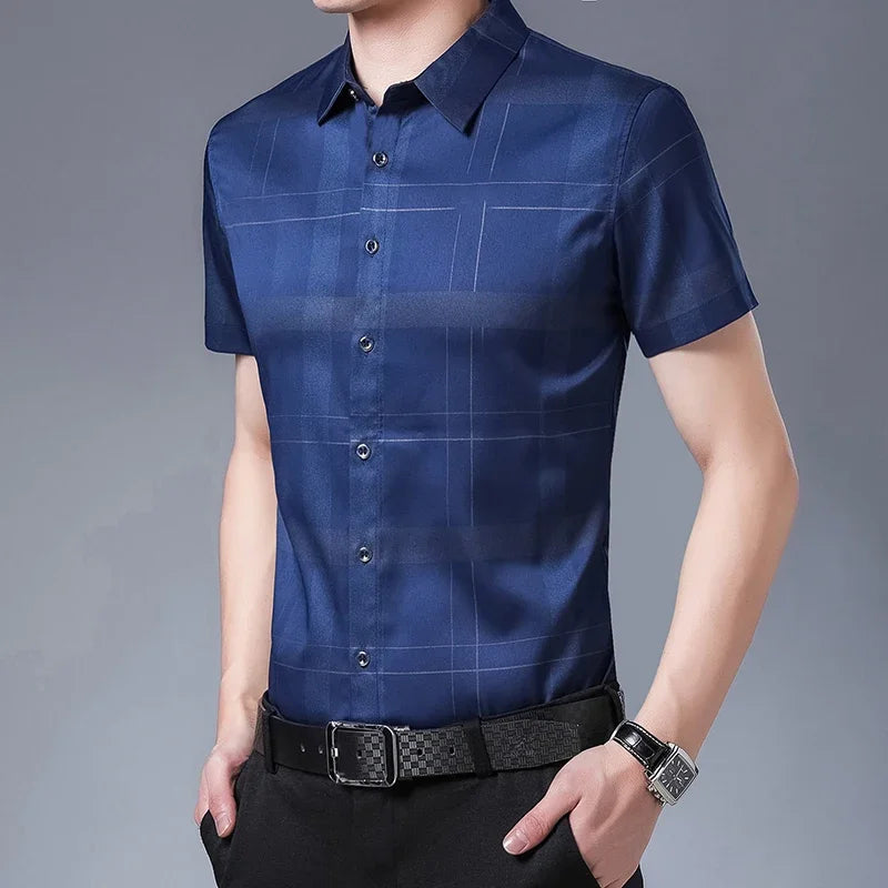 New Men's Casual Printed Short Sleeved Lapel Shirt for Summer Fashion Comfort No Ironing Wrinkle Resistant Top