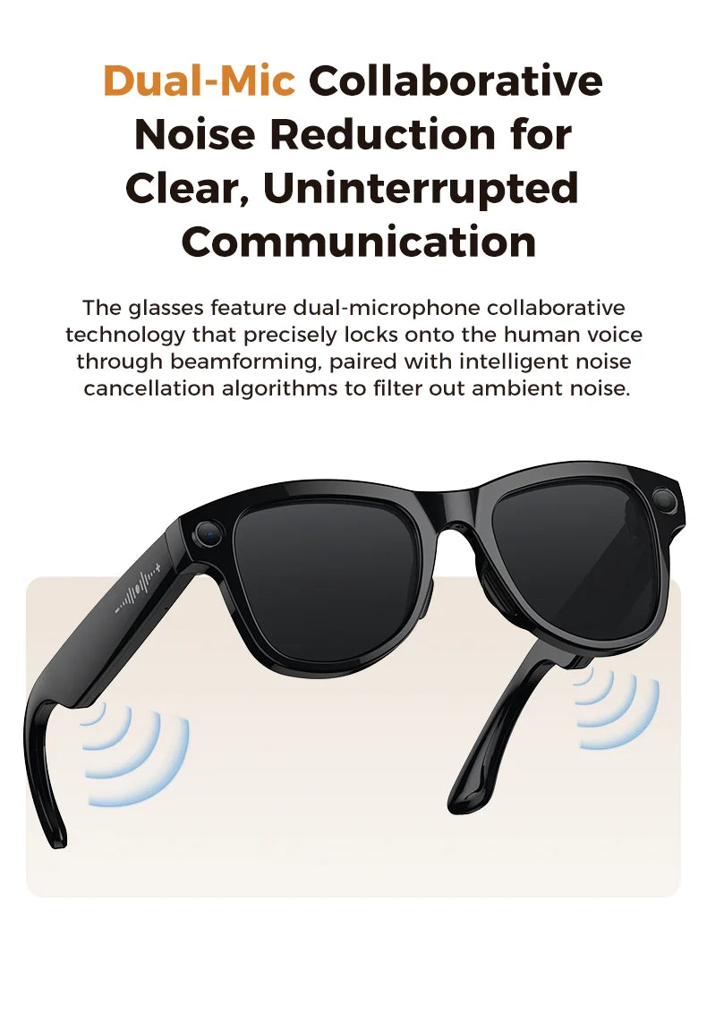 Bluetooth Camera Smart Glasses 4K 1296P Photo Video Open-Ear Dual Speakers Touch Button Control OTA APP 4GB Memory sunglasses