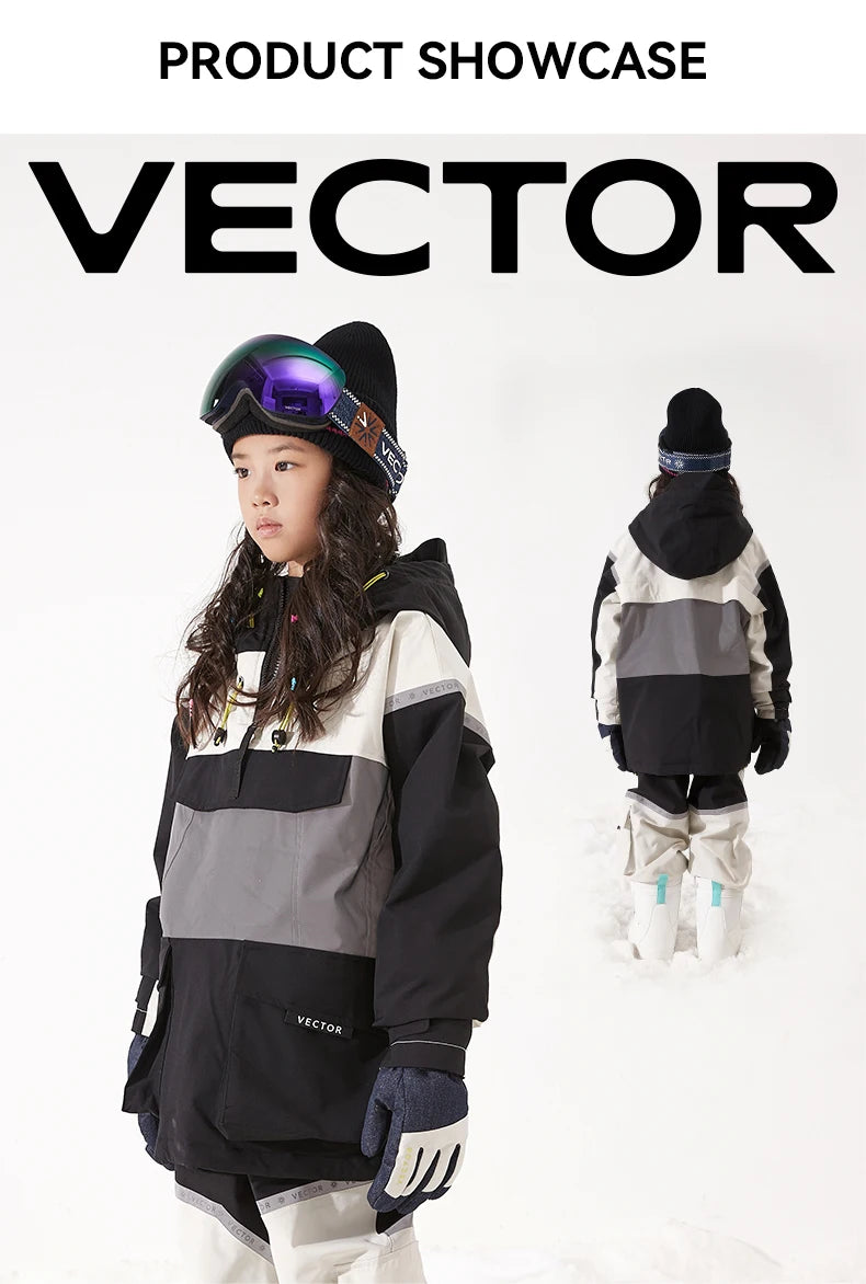VECTOR Ski Wear Children Hooded Sweater Reflective Boys and Girls Ski Wear Thickened Warmth Waterproof Ski Equipment Ski Jacket