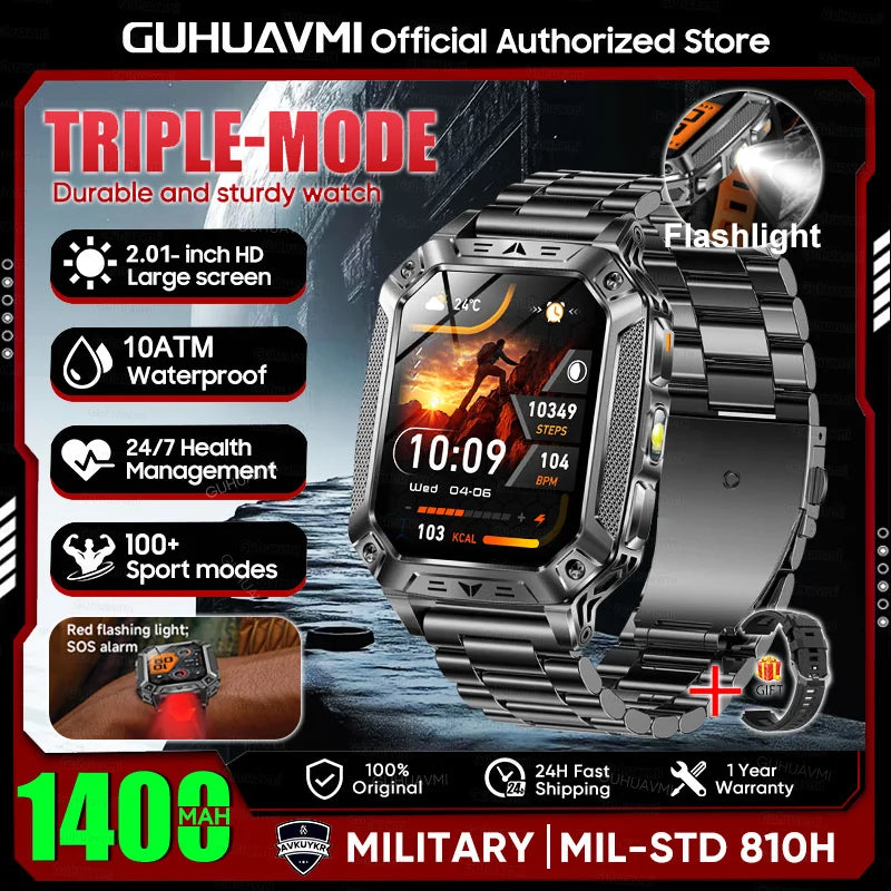 2026 HOT New 1400mAh Large Battery Smart Watch Military Quality 10ATM Waterproof Tactics 100+Sport Bluetooth call SmartWatch Men