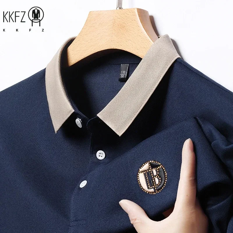 2024 Men's New Embroidered Cotton Business Leisure Short Sleeved POLO Shirt Fashion Short Sleeved Comfortable and Breathable Top