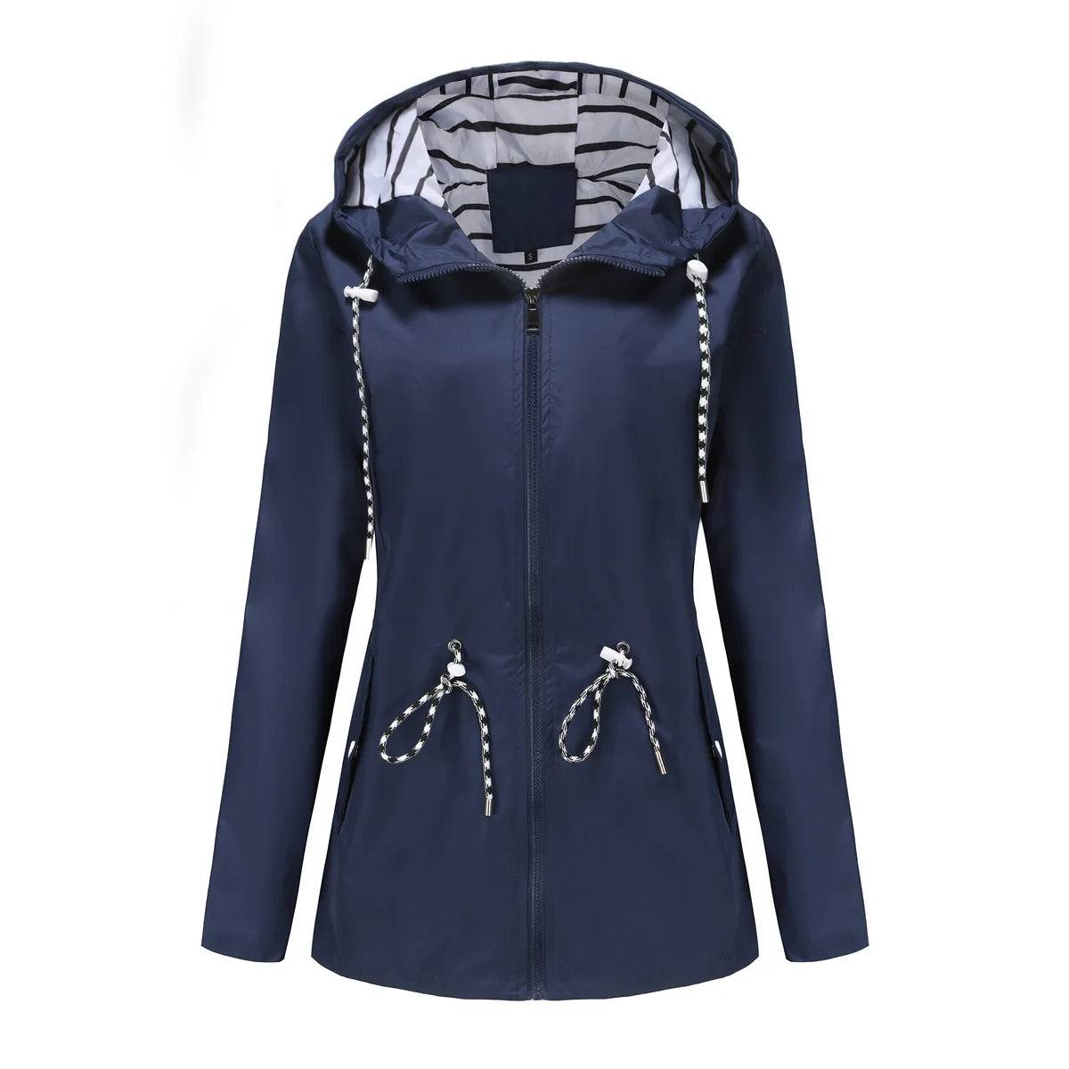 Red Waterproof Hooded Jacket, Women Fashion Casual Coat, Waist Drawstring Tie Zipper Switch Blue Green Yellow Black Windbreaker