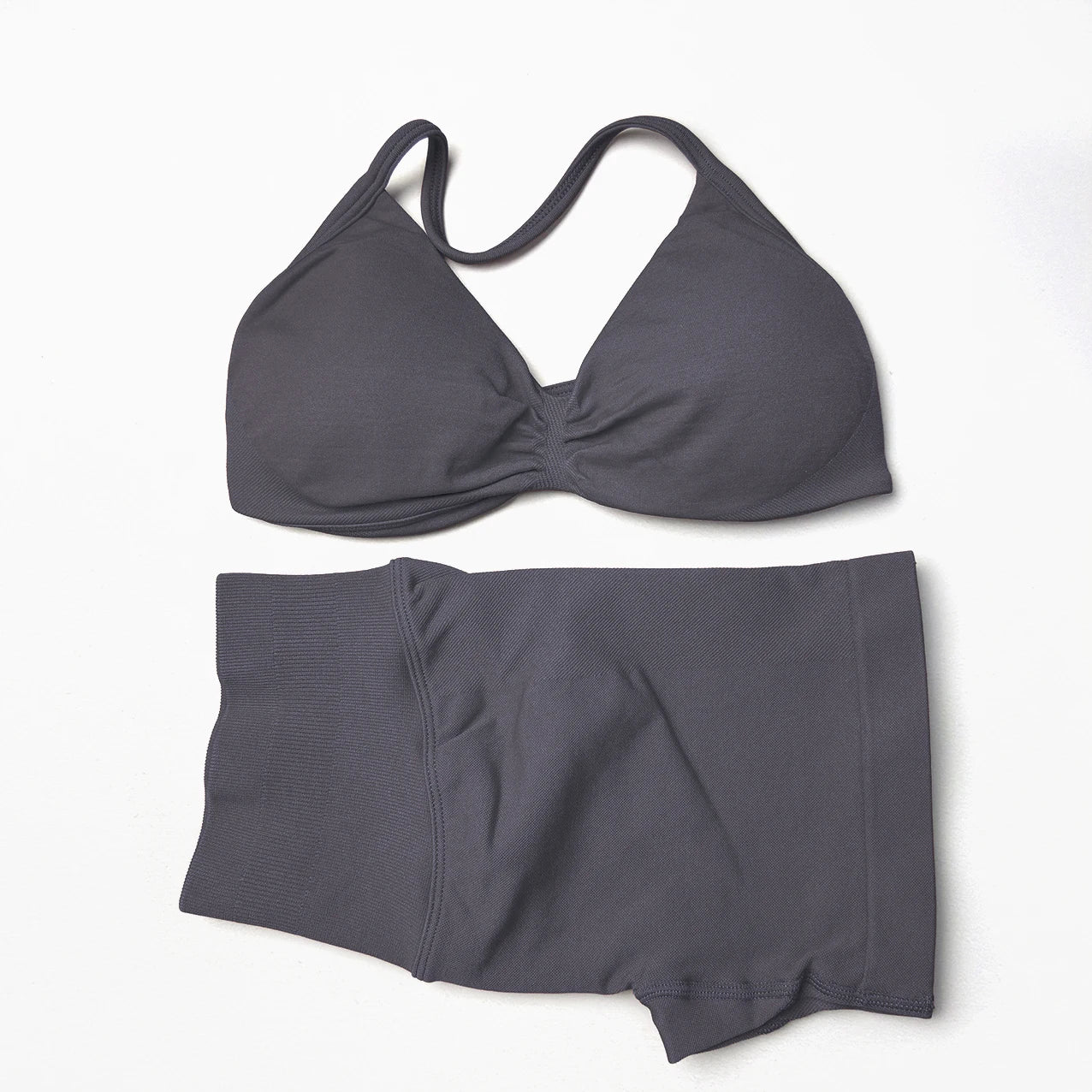 Seamless 2 Pieces Strappy Yoga Halter Bras Sets Scrunch Butt Sports Shorts Quick Dry Backless Gym Crop Tops with Pad Push Up Set