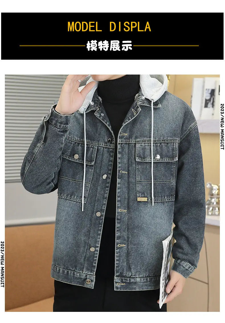 Winter Men's Denim Jacket Thicken Fleece Warm Coats Fashion Classic Hooded Slim Biker Jeans Jacket Outwear
