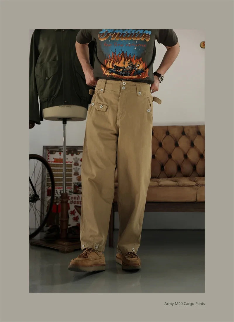 Second Order Army M40 Cargo Pants German Style Vintage Inspired Chino Trousers