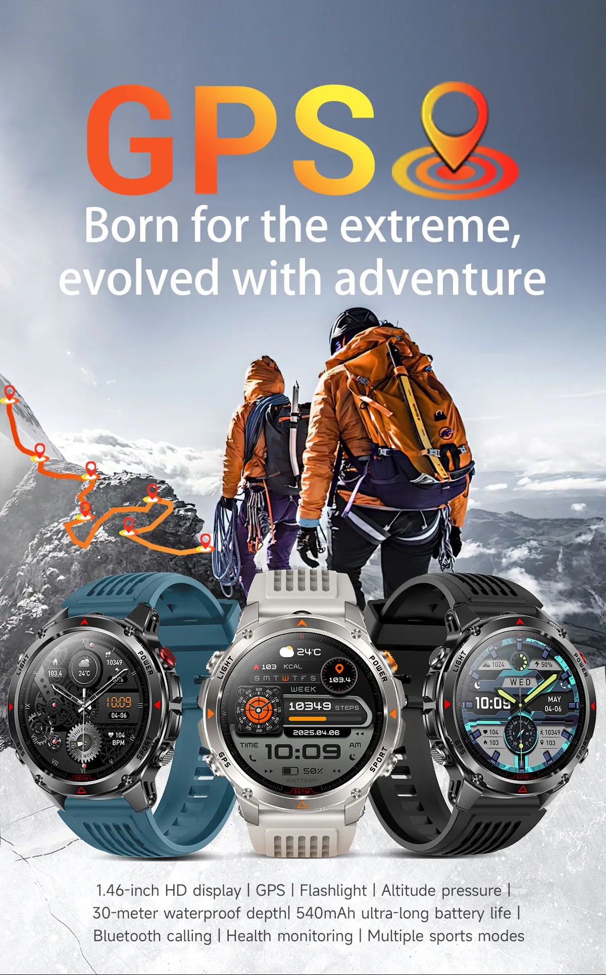 2025 New GPS Map Navigation Smart Watch Men Women Amoled Screen 3ATM Waterproof Sport SmartWatch Compass NFC BT Call Watches Men