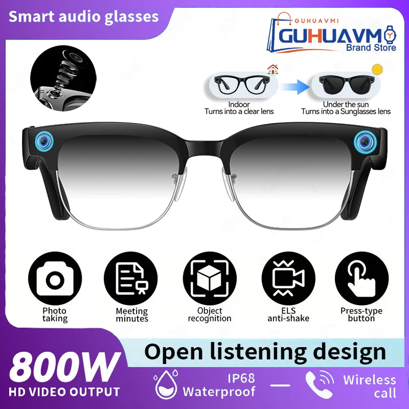 New 4K HD AI Smart Glasses 800w Pixel Multifunctional Camera Ultra Bluetooth Call Voice Assistant Music Player Smart Translation